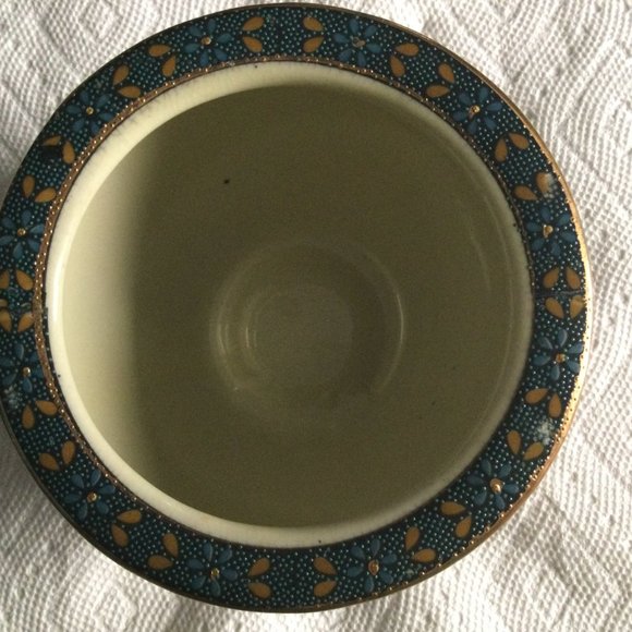 Beautiful Hand painted small planter vase bowl blue 3.75" x 4.75" - Picture 2 of 9